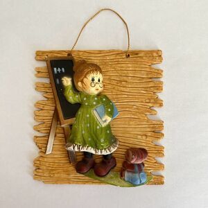 Vtg School Teacher Writing on Chalkboard Christmas Ornament Plastic Hanging